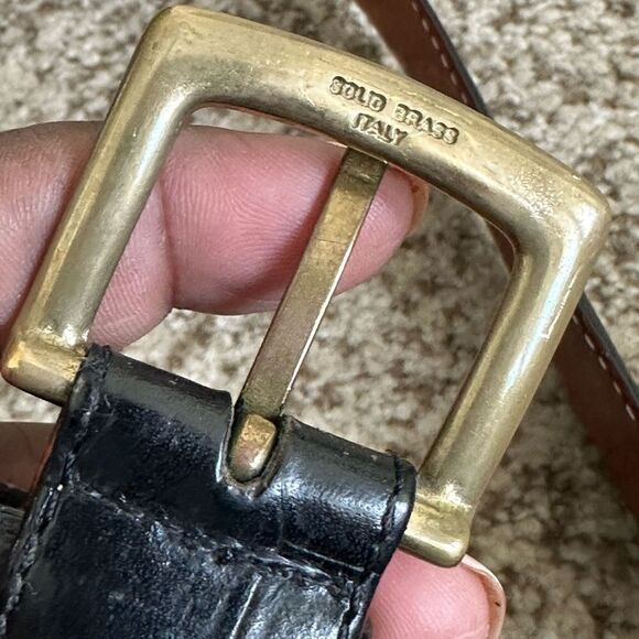 Black Textured Italian Leather Men’s Belt 44 - Picture 4 of 8